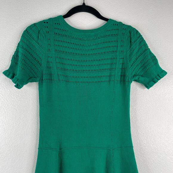 Maeve By Anthropologie Kelly Green Knit Fitted Retro Dress size Medium - Picture 2 of 12